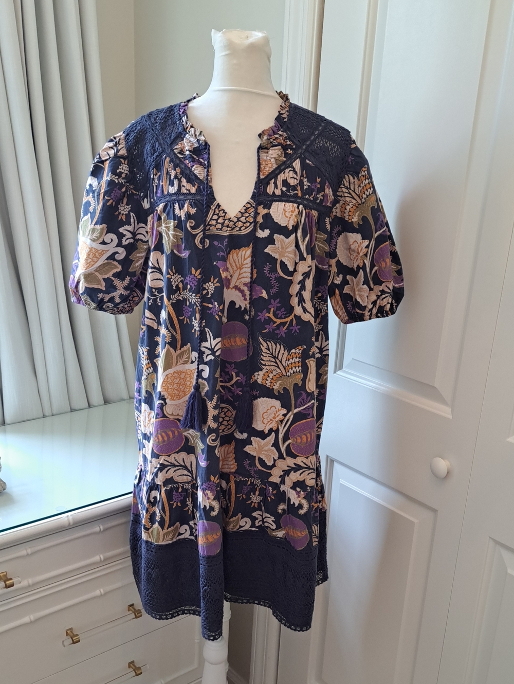 NWT Let Me Be Anthropologie Womens Marin  Floral Praint Tunic Mini Dress SM